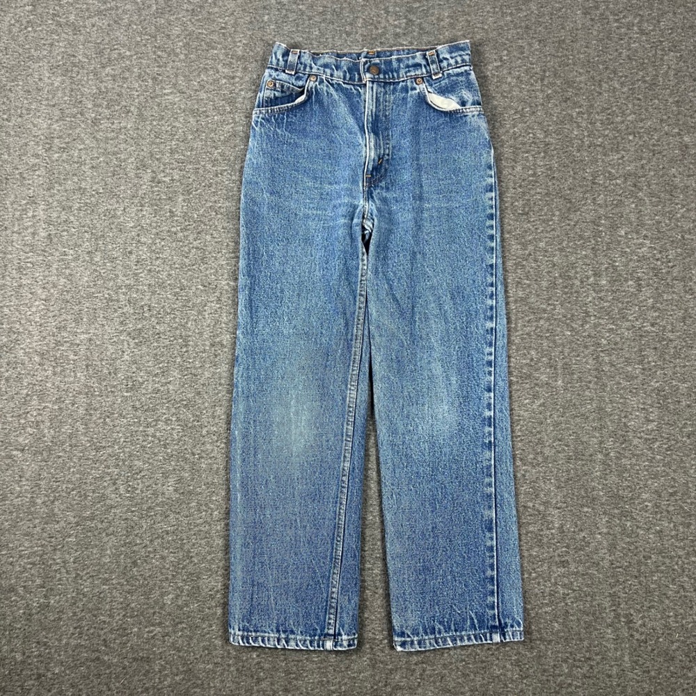 Vintage 70s Levi's Orange Tab Jeans Kids Size 12 Blue Straight Leg Made USA